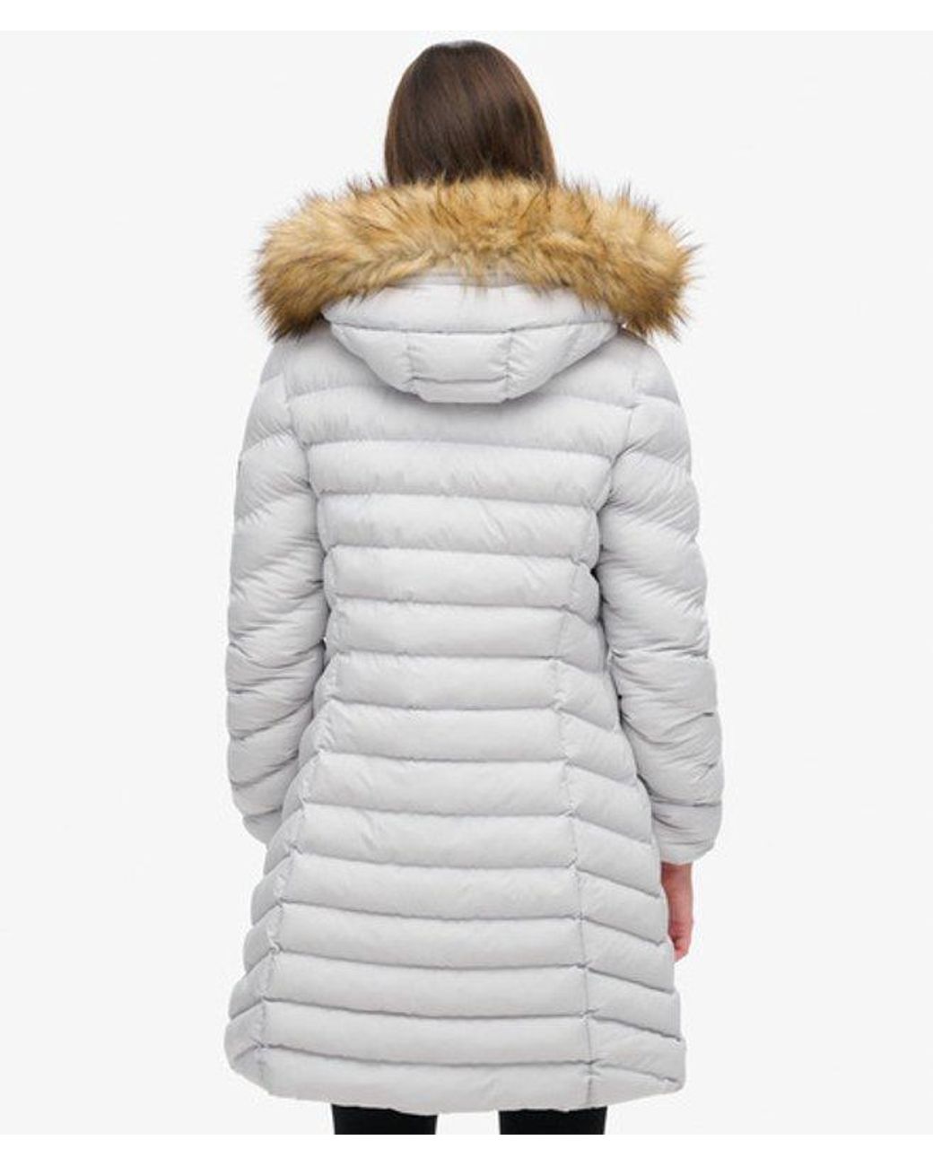 Superdry White & Co Slim Fit Fuji Faux Fur Hood Mid Length