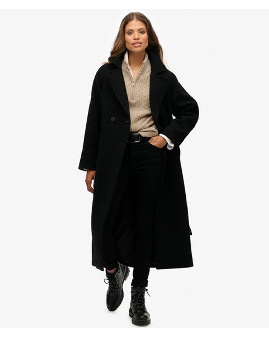 Superdry Black & Co Relaxed Long Wool Blend Coat