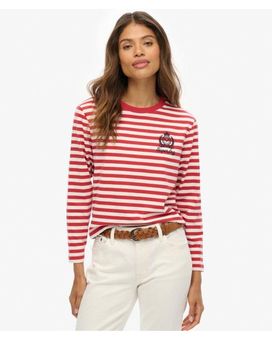 Superdry Red & Co Country Club Long Sleeve Stripe Top