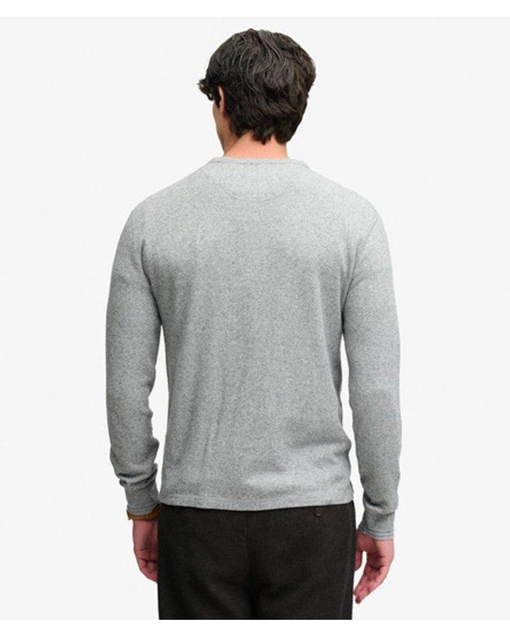 Superdry Gray Mini Slub Waffle Long Sleeve Grandad Top X None for men