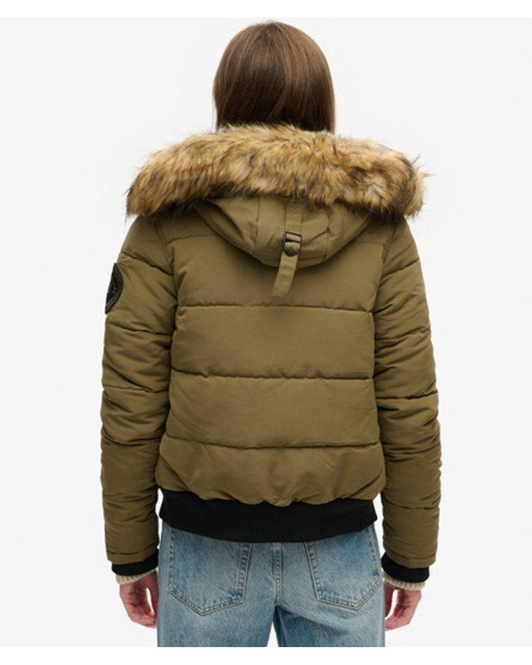Superdry Green & Co Everest Fully Lined Embroidered Badge Hooded Puffer Bomber Jacket