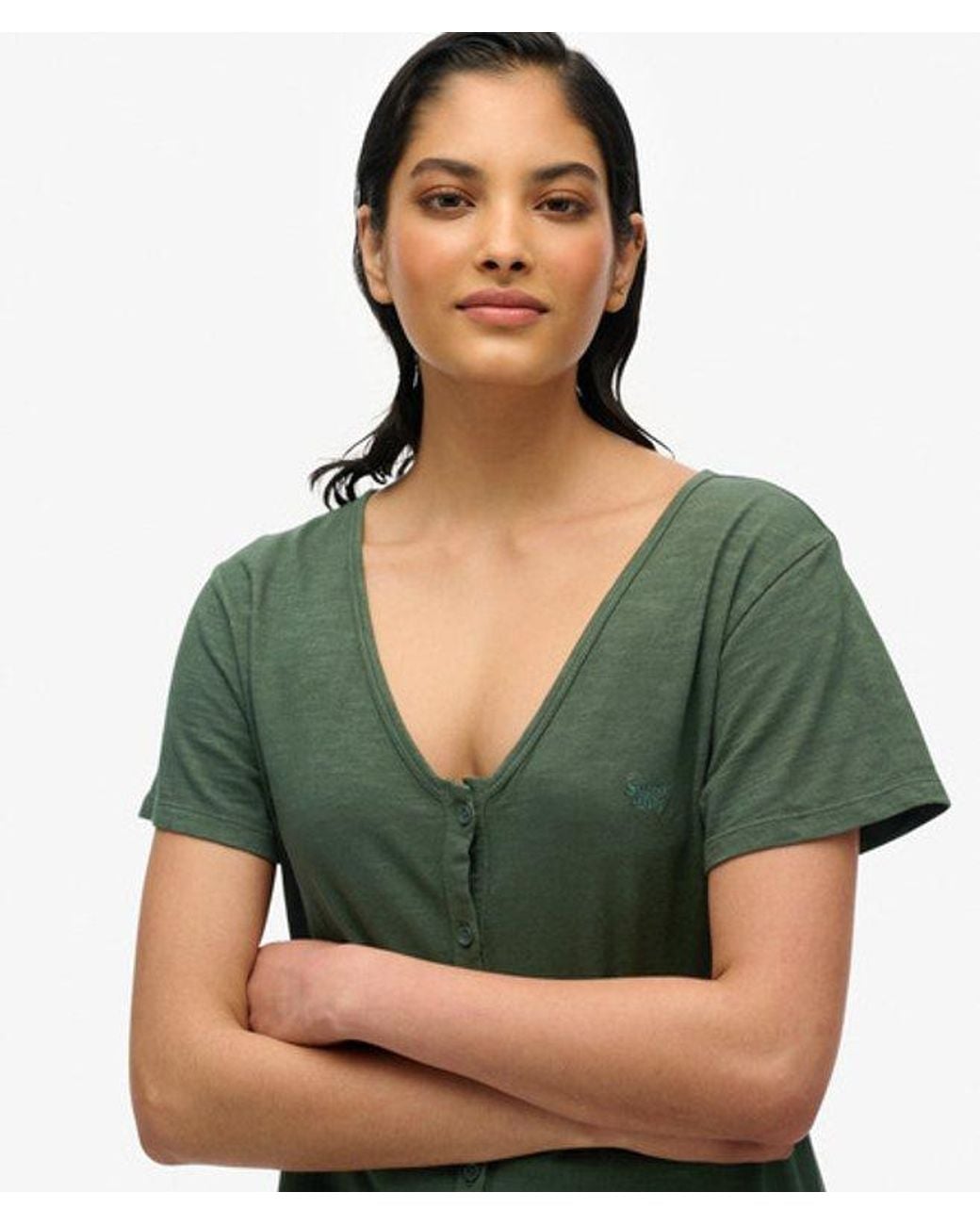 Superdry Green & Co Short Sleeve Button Through Jersey Midi Dress