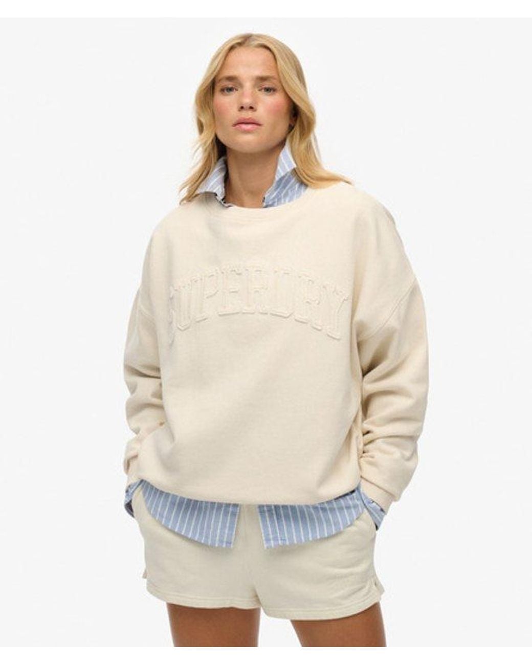 Superdry Natural & Co Athletic Essentials Tonal Applique Crew Sweatshirt