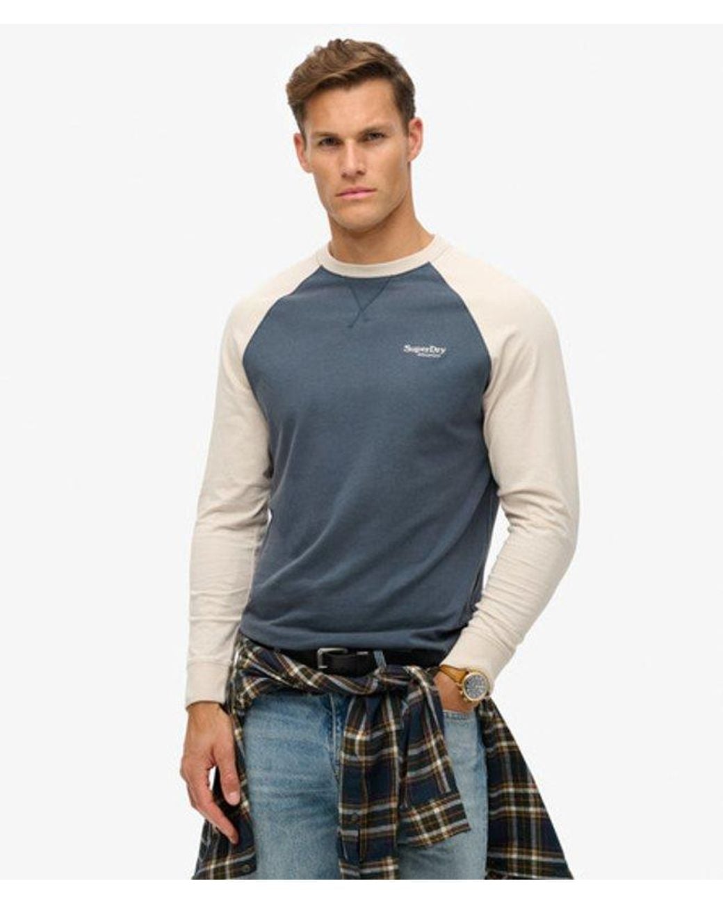 Superdry Blue & Co Essential Logo Baseball Long Sleeve Top for men