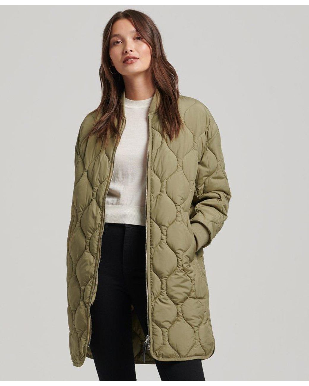 Superdry Longline Quilted Coat Green / Tornado Green | Lyst