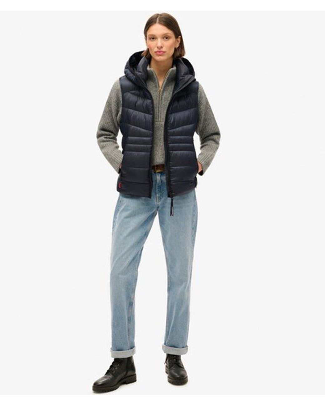 Superdry Blue Hooded Fuji Quilt Padded Gilet