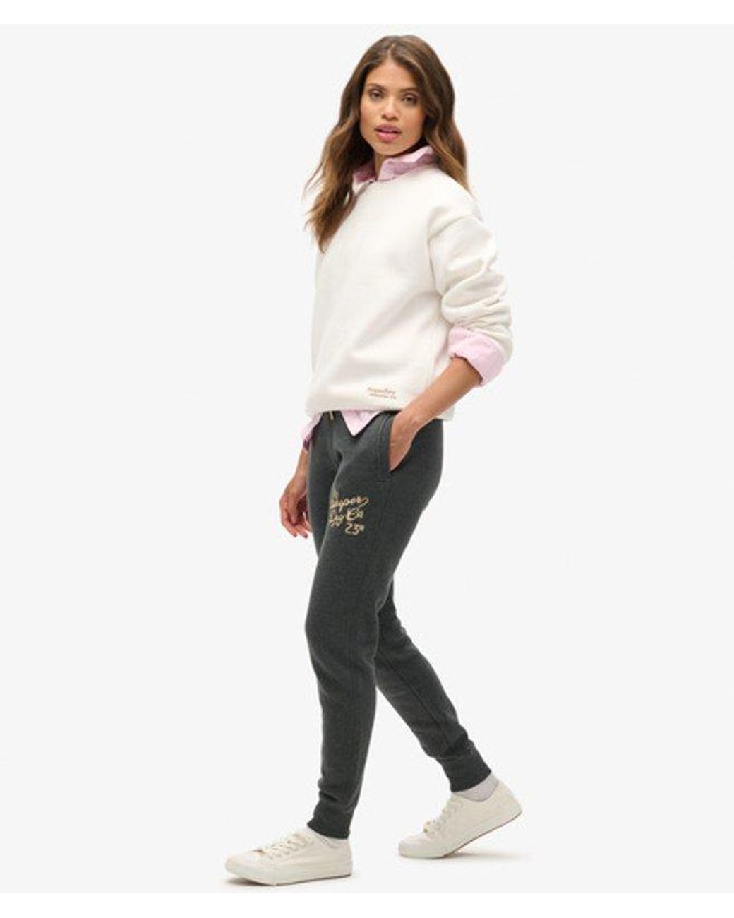 Superdry White Luxe Metallic Logo Slim Joggers
