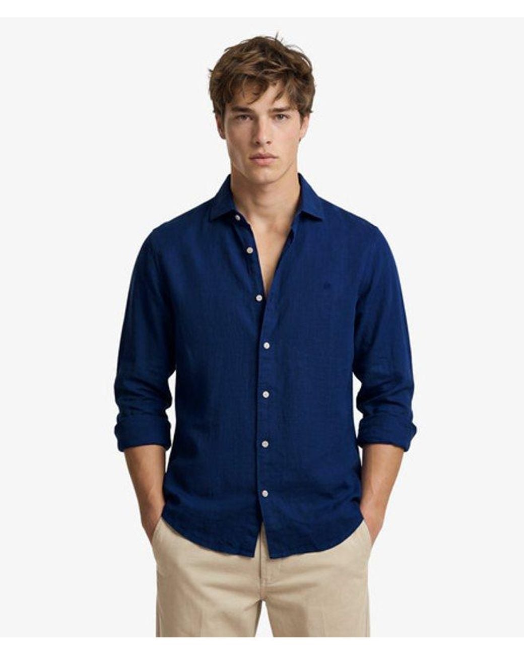 Superdry Blue & Co Riviera Long Sleeve Linen Shirt for men