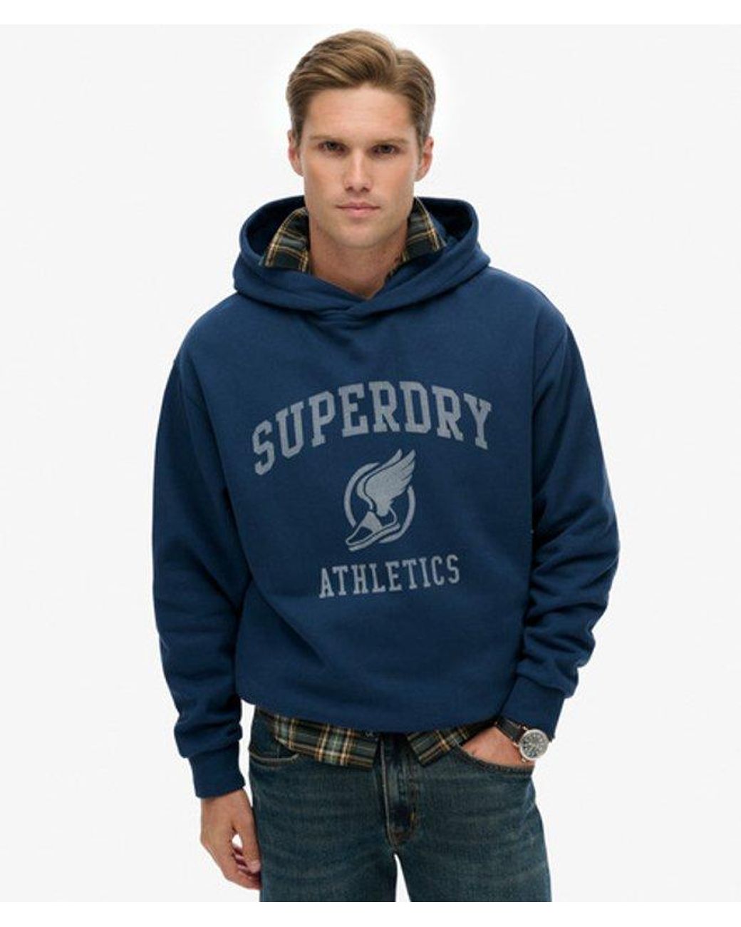 Superdry Blue & Co Vintage Athletics Oversized Hoodie for men