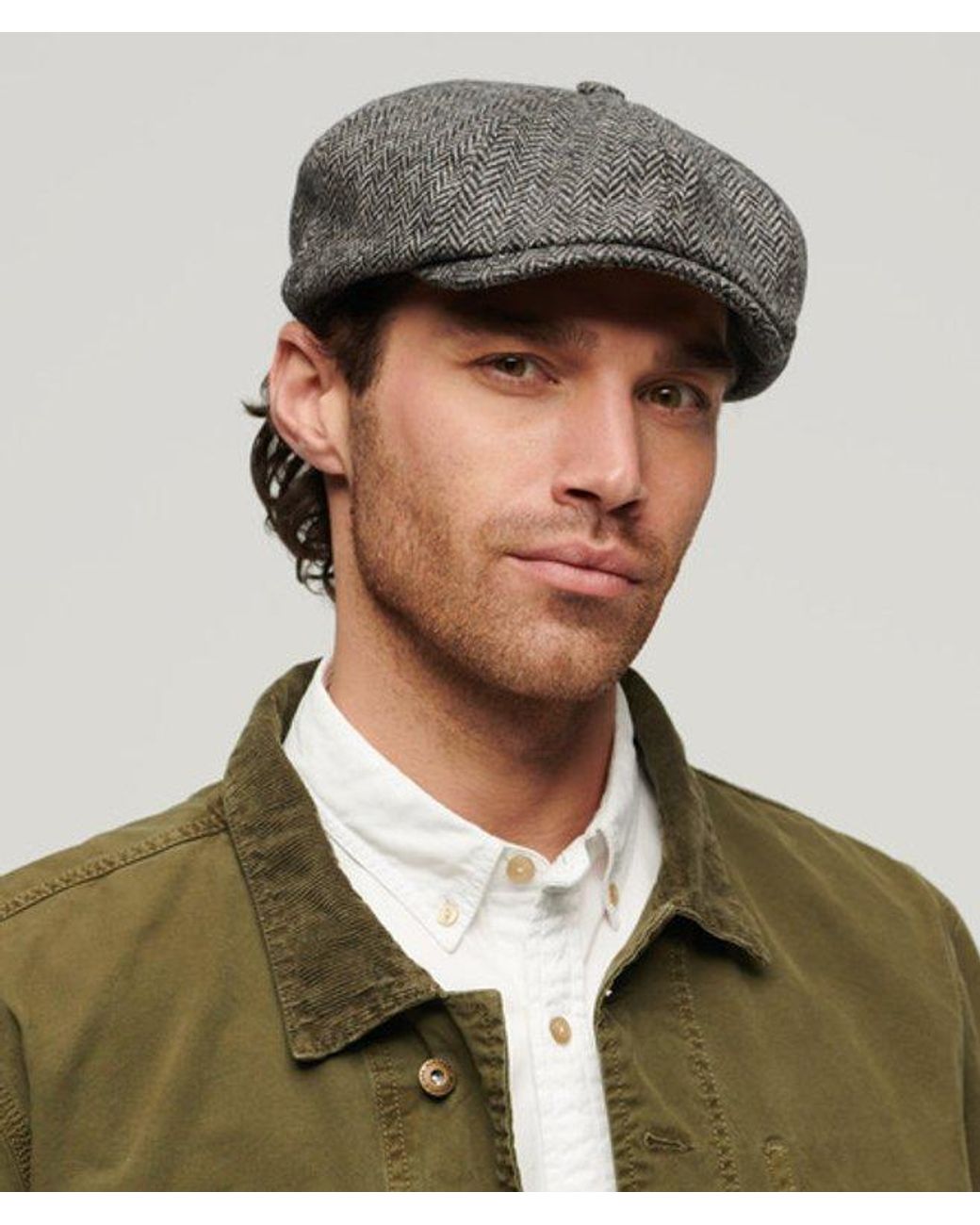 Superdry Green & Co Fully Lined Herringbone Baker Boy Cap for men