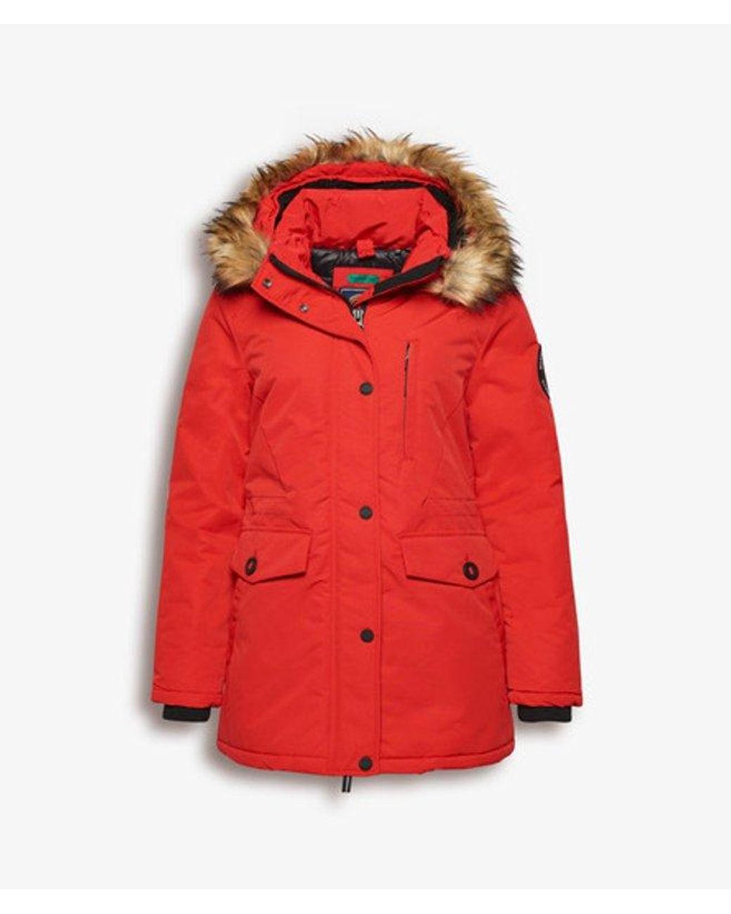 Superdry Red & Co Everest Hooded Faux Fur Parka Coat