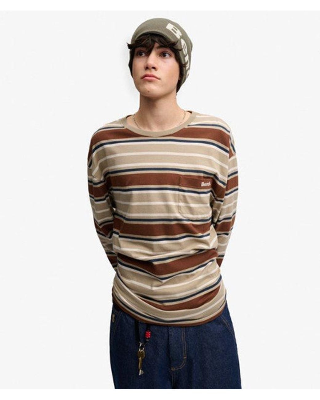 Superdry Brown Bench X & Co Bench Oversized Stripe Long Sleeve Top for men