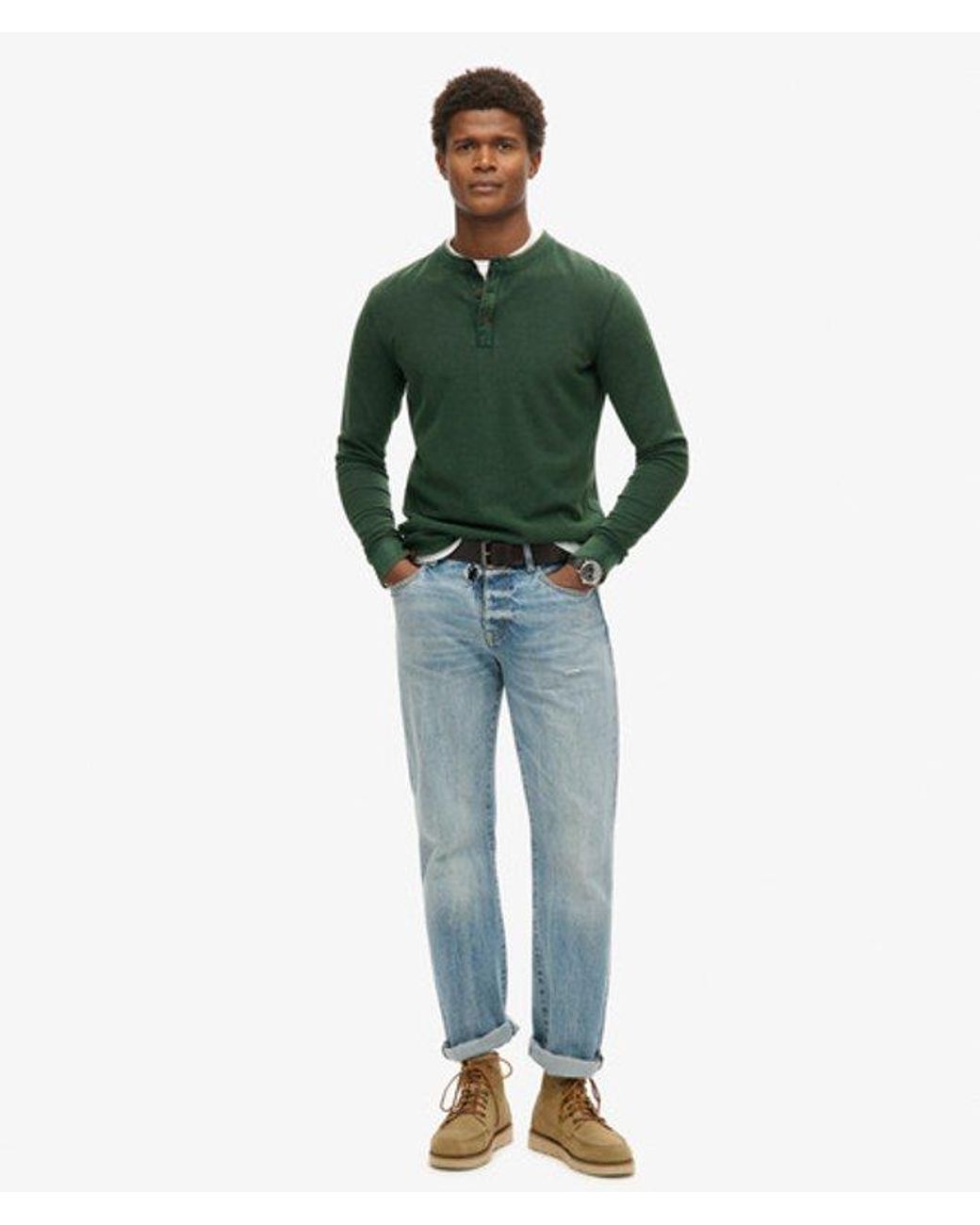 Superdry Green Vintage Textured Grandad Top for men