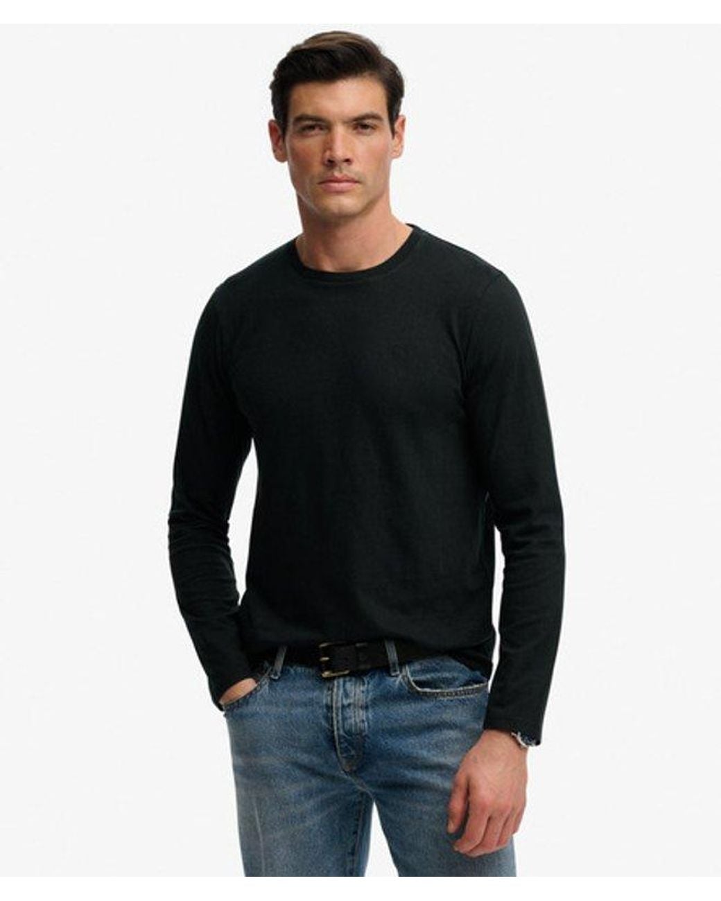 Superdry Black & Co Classic Cotton Linen Long Sleeve Top for men