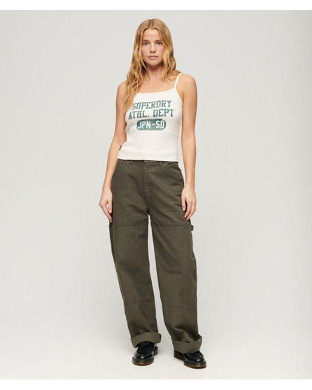 Superdry Green Athletic College Graphic Rib Cami Top Cream