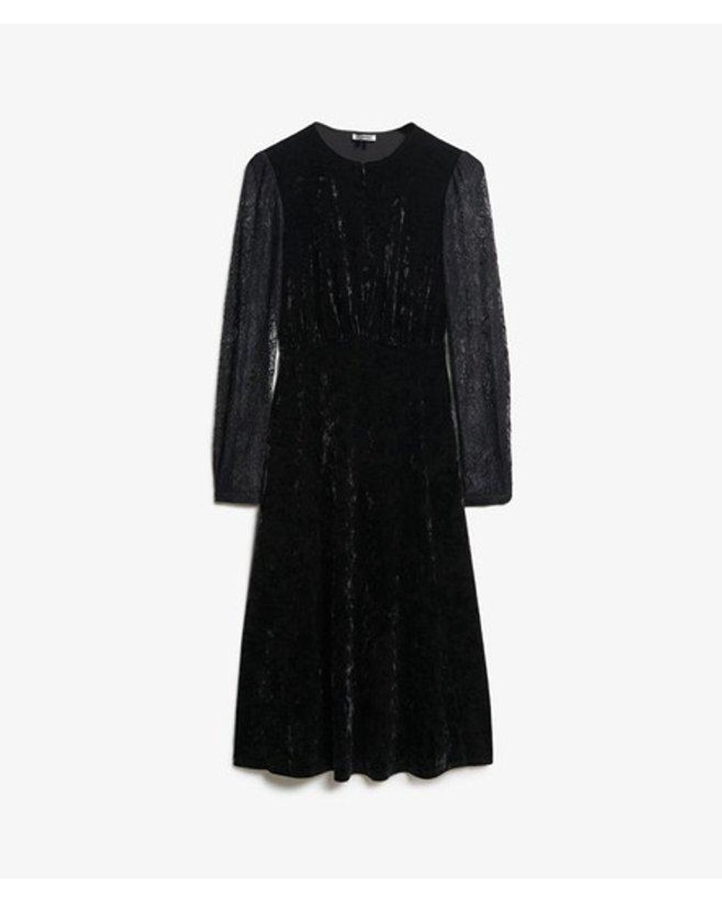 Superdry Black & Co Lace Sleeve Velvet Midi Dress