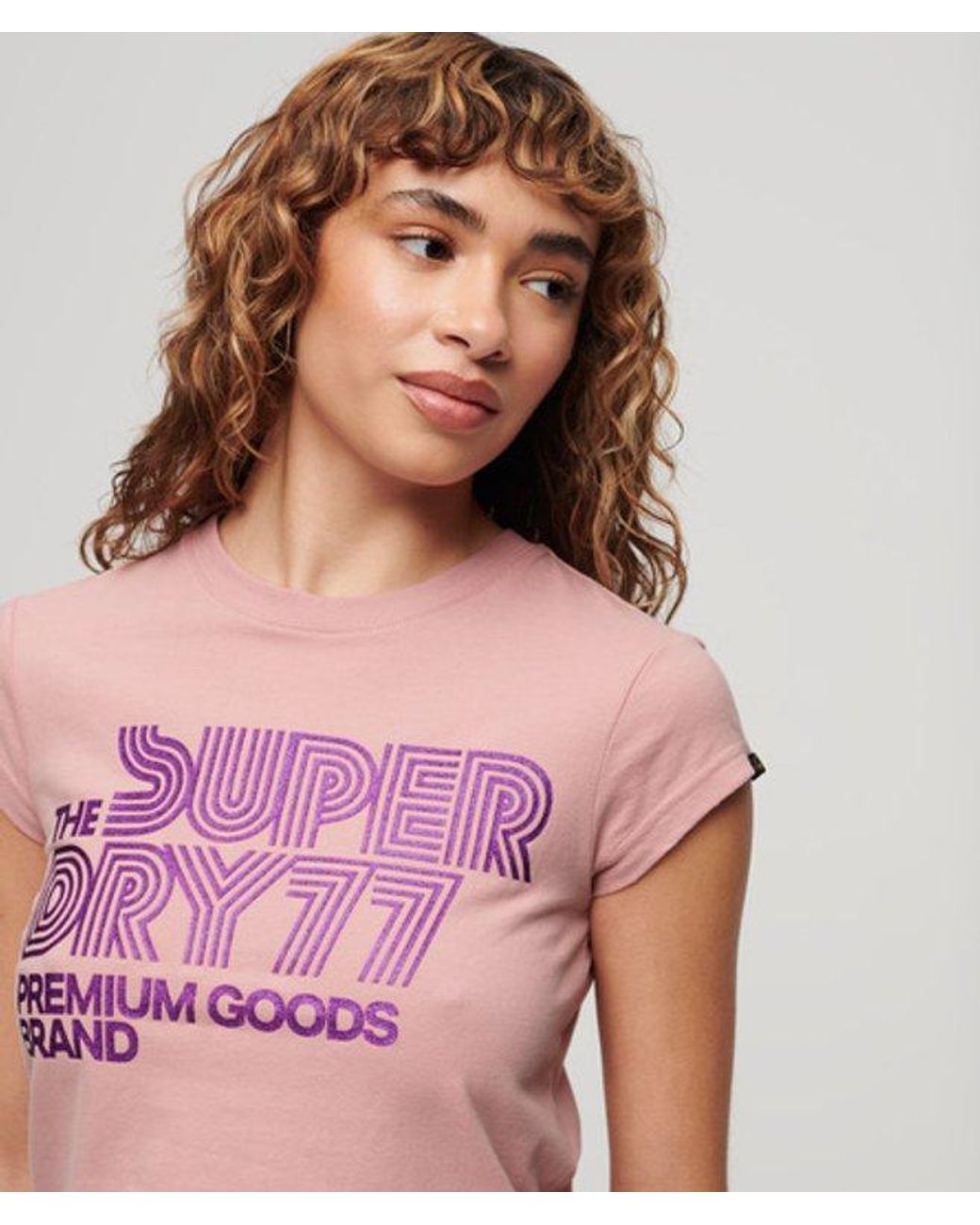 Superdry Pink & Co Retro Glitter Logo T-shirt