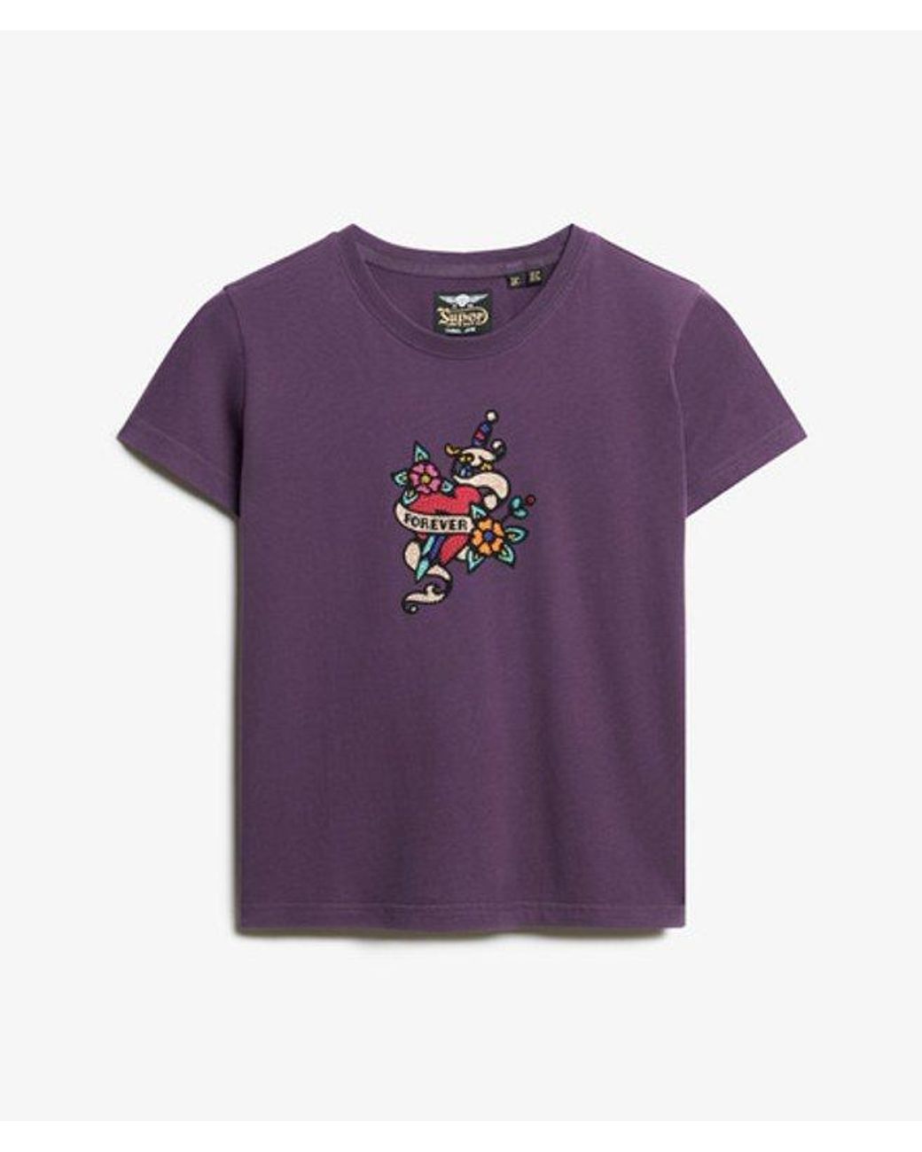 Superdry Purple & Co Small Tattoo Rhinestone Fitted T-shirt