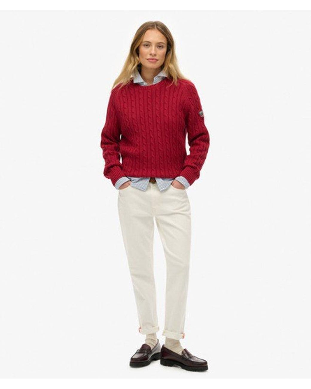 Superdry Red & Co Slouchy Cable Knit Jumper