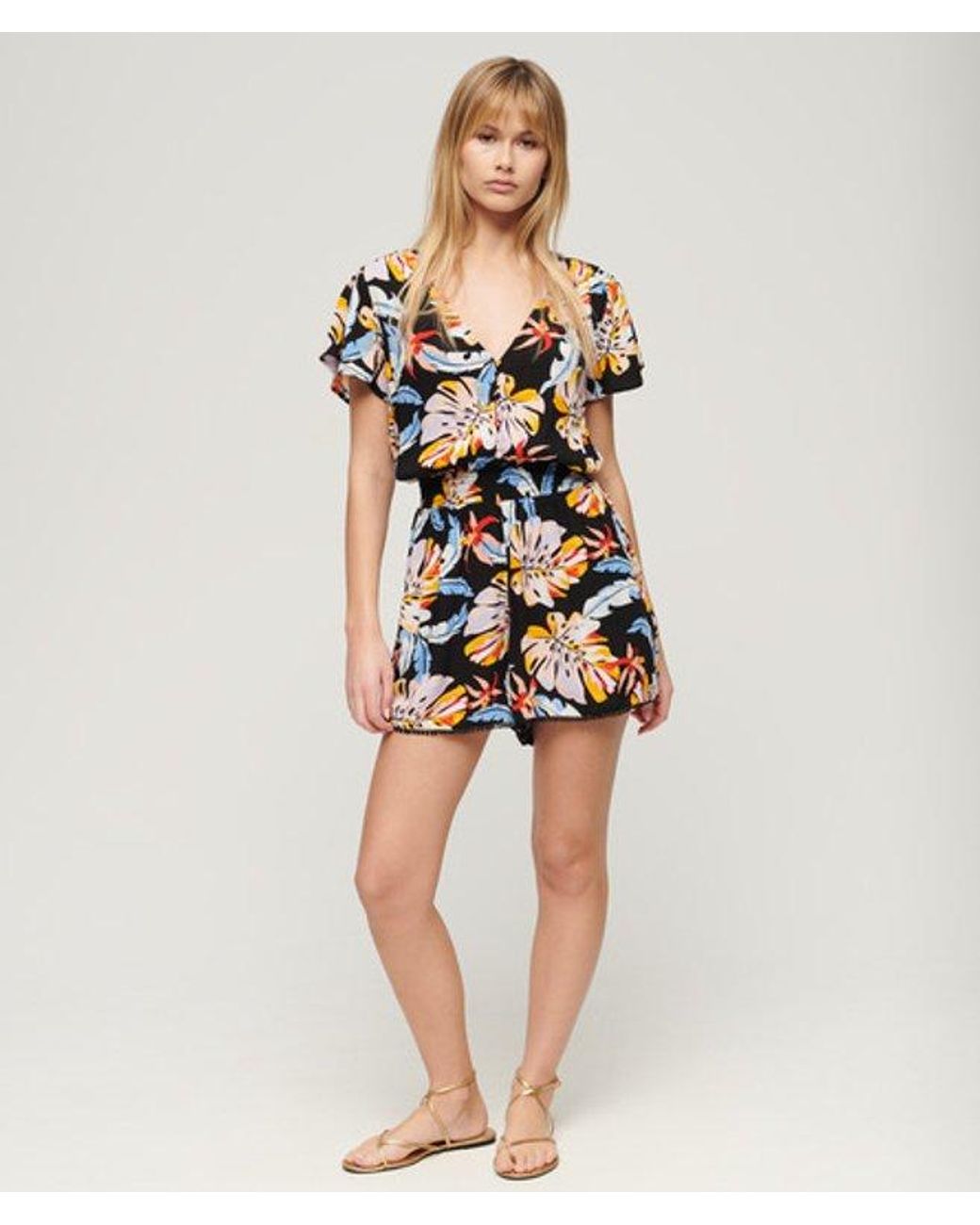 Superdry Black Relaxed Fit Short Sleeve Beach Playsuit