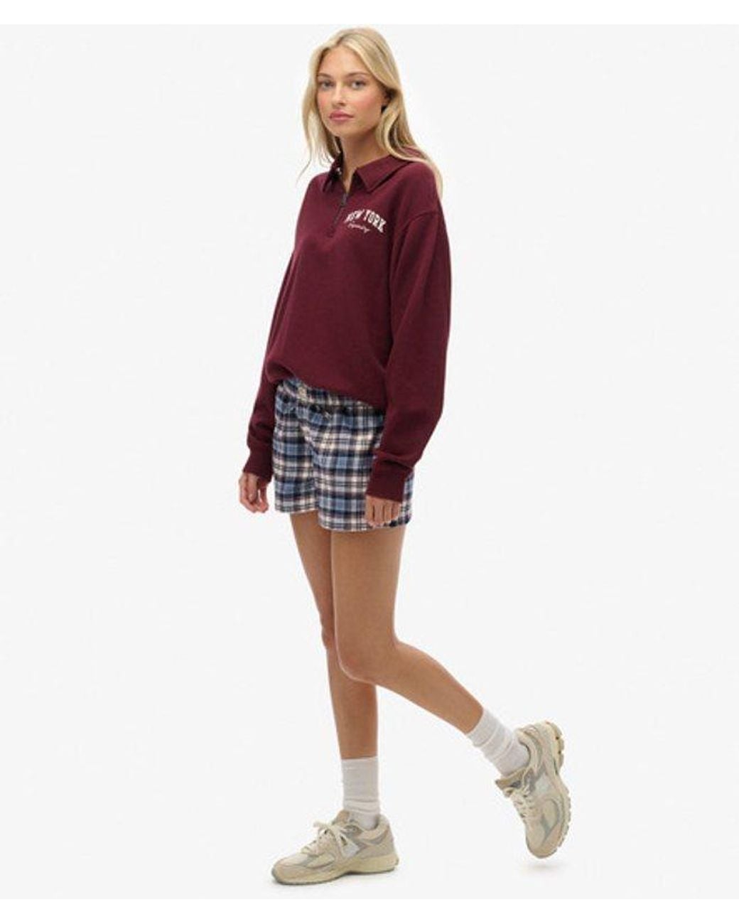 Superdry Purple & Co Cotton Check Elastic Shorts