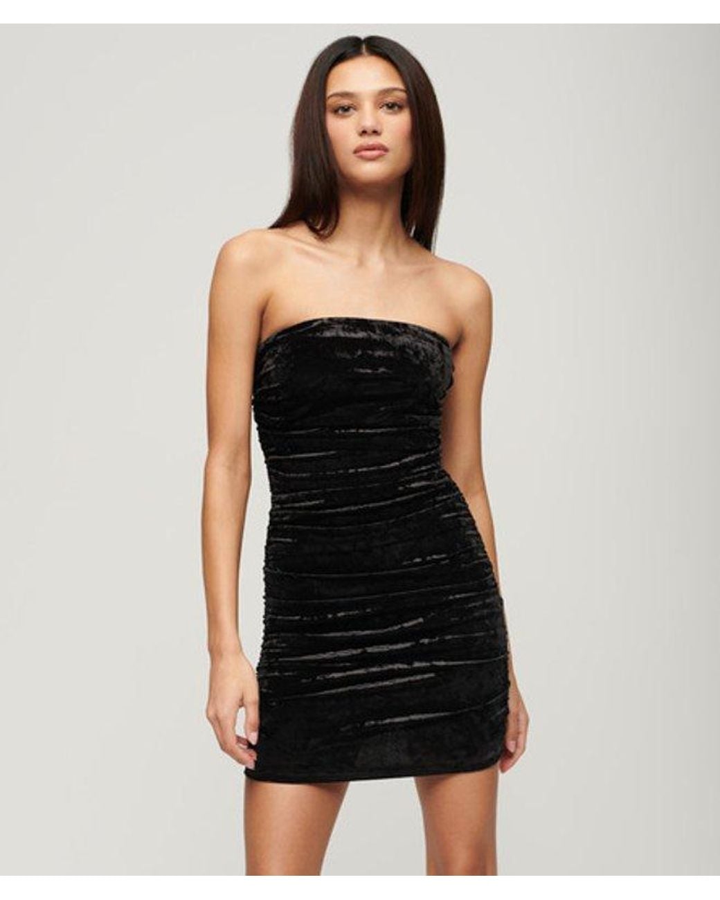 Superdry Black & Co Slim Fit Velvet Bandeau Mini Dress.