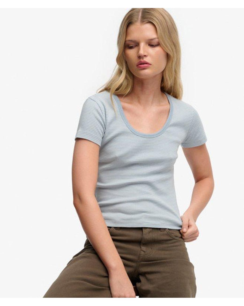 Superdry Gray & Co Athletic Essentials Striped Short Sleeve Top