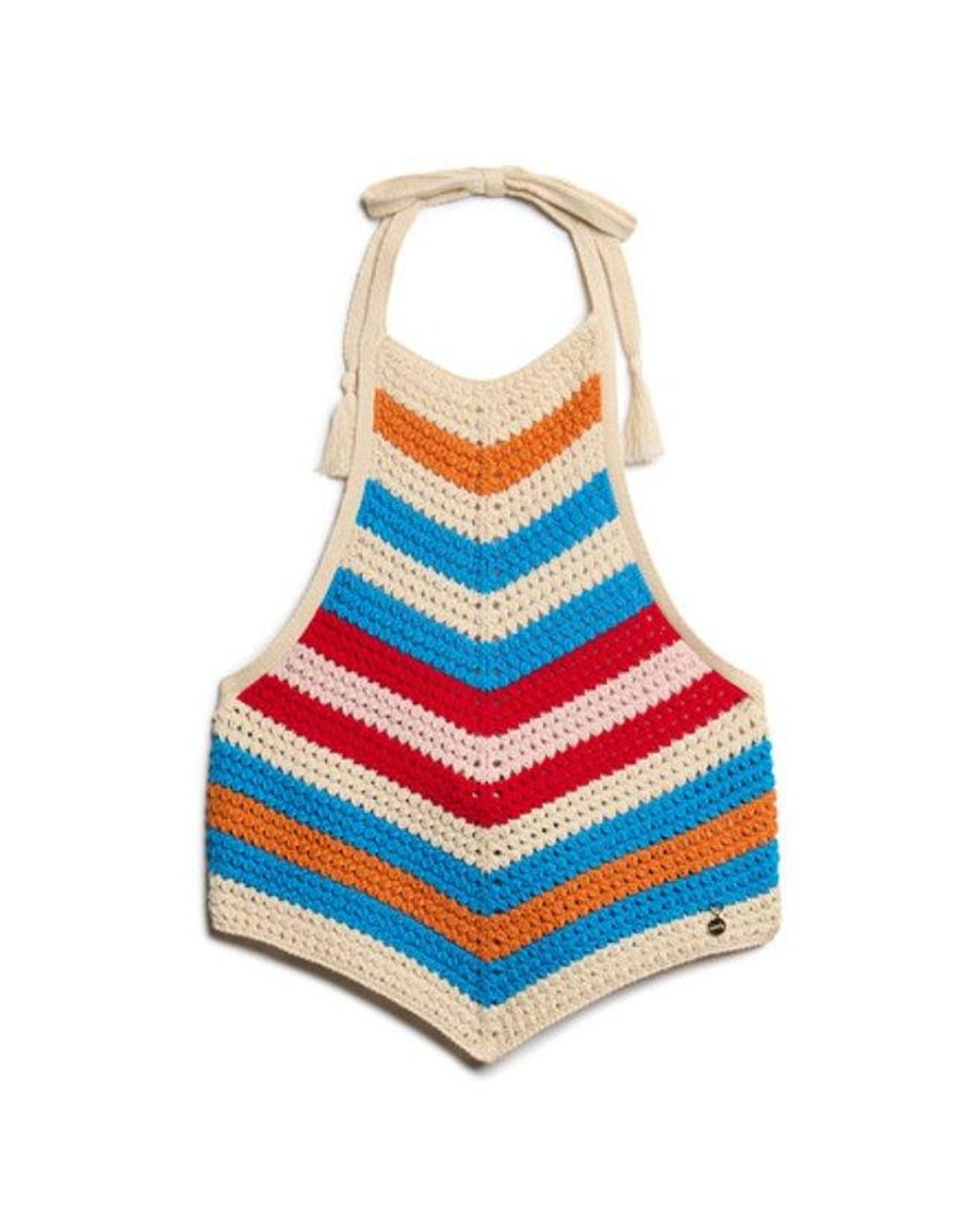 Superdry Blue & Co Hanky Hem Halter Crochet Top