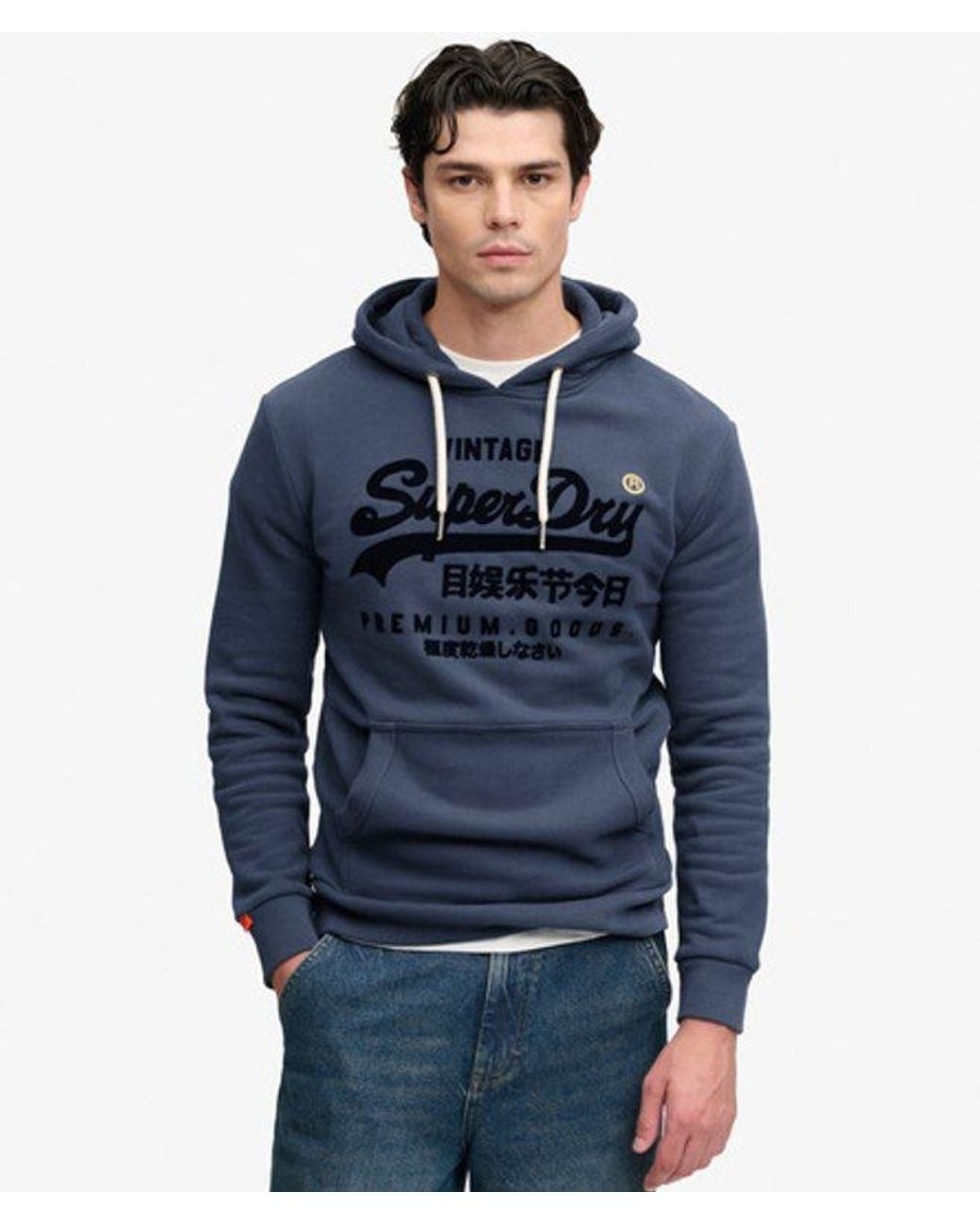 Superdry Blue & Co Vintage Logo Tonal Hoodie for men