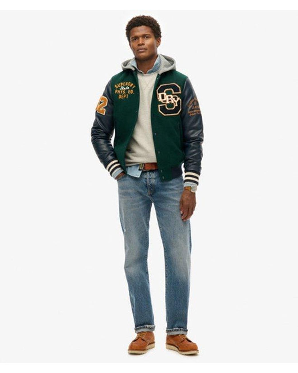 Superdry Green & Co Hooded College Patched Bomber Jacket for men