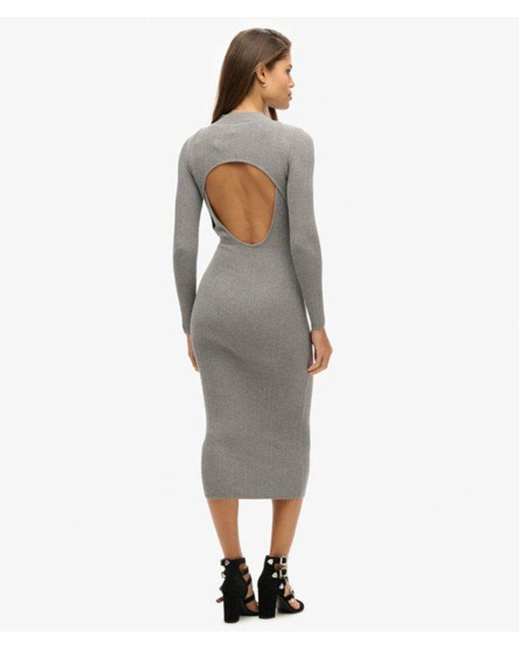 Superdry Gray & Co Rayon Backless Bodycon Midi Dress