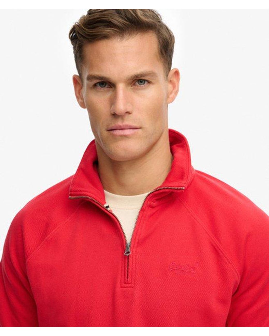 Superdry Red & Co Essential Logo Raglan Henley Sweatshirt for men