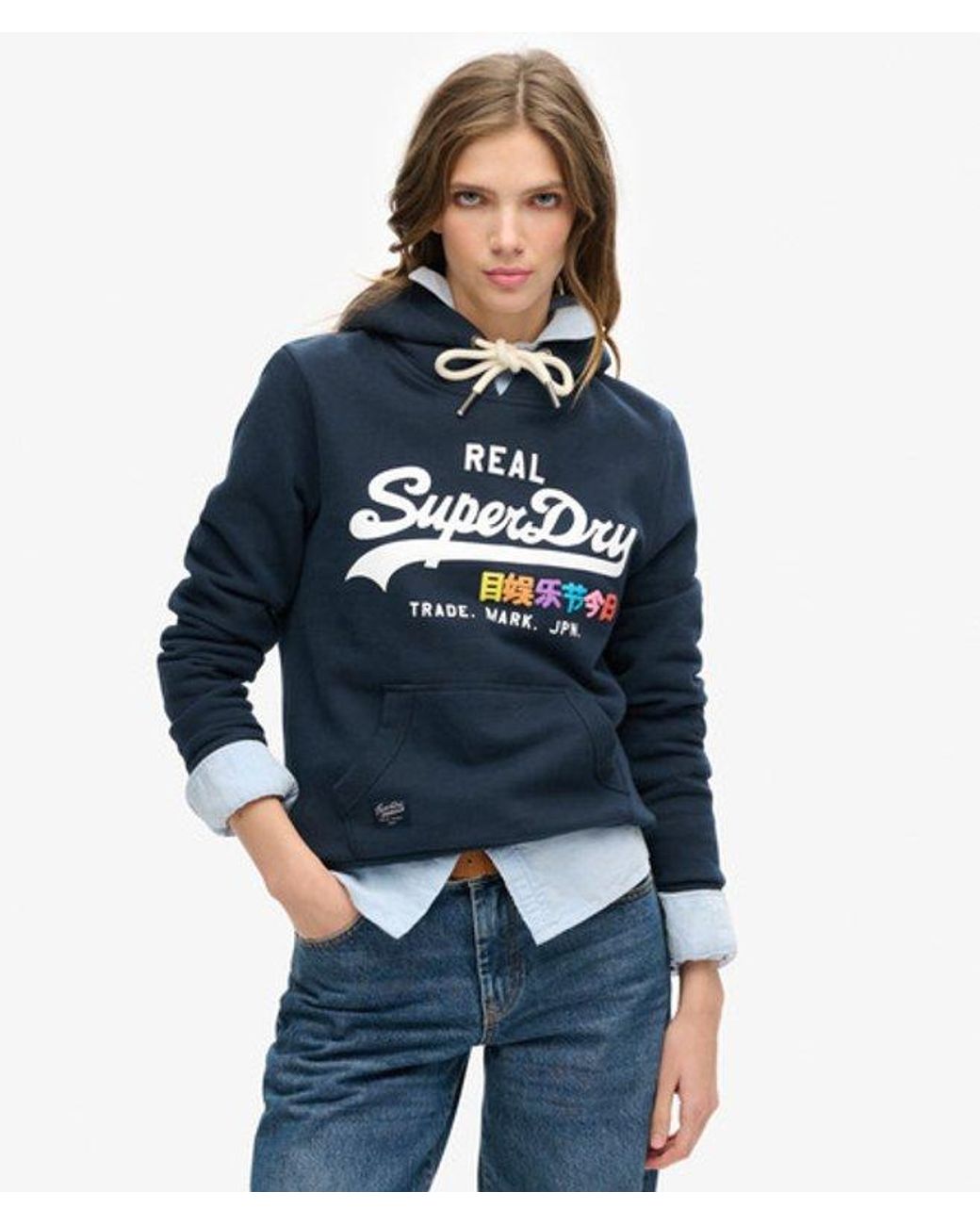 Superdry Blue Classic Graphic Print Vintage Logo Pop Hoodie