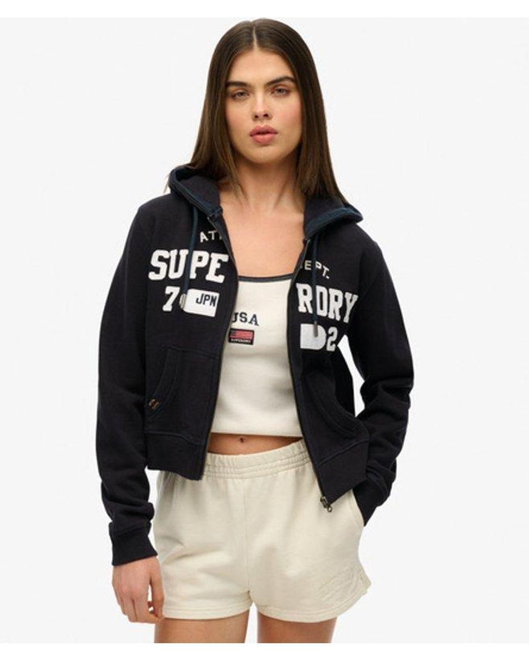 Superdry Black Athletic Essentials Relaxed Cropped Zip Hoodie