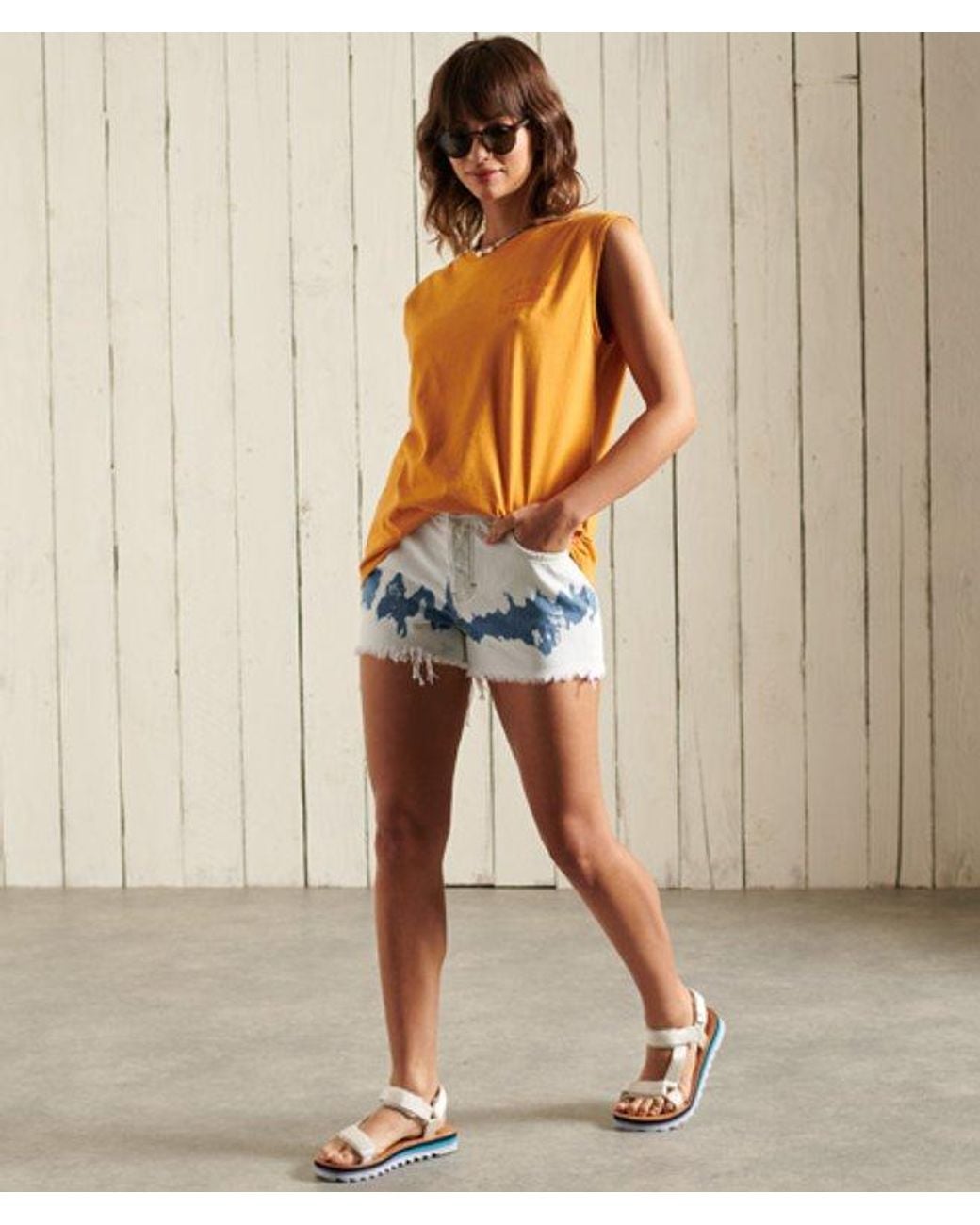 Superdry Blue High Rise Cut Off Shorts