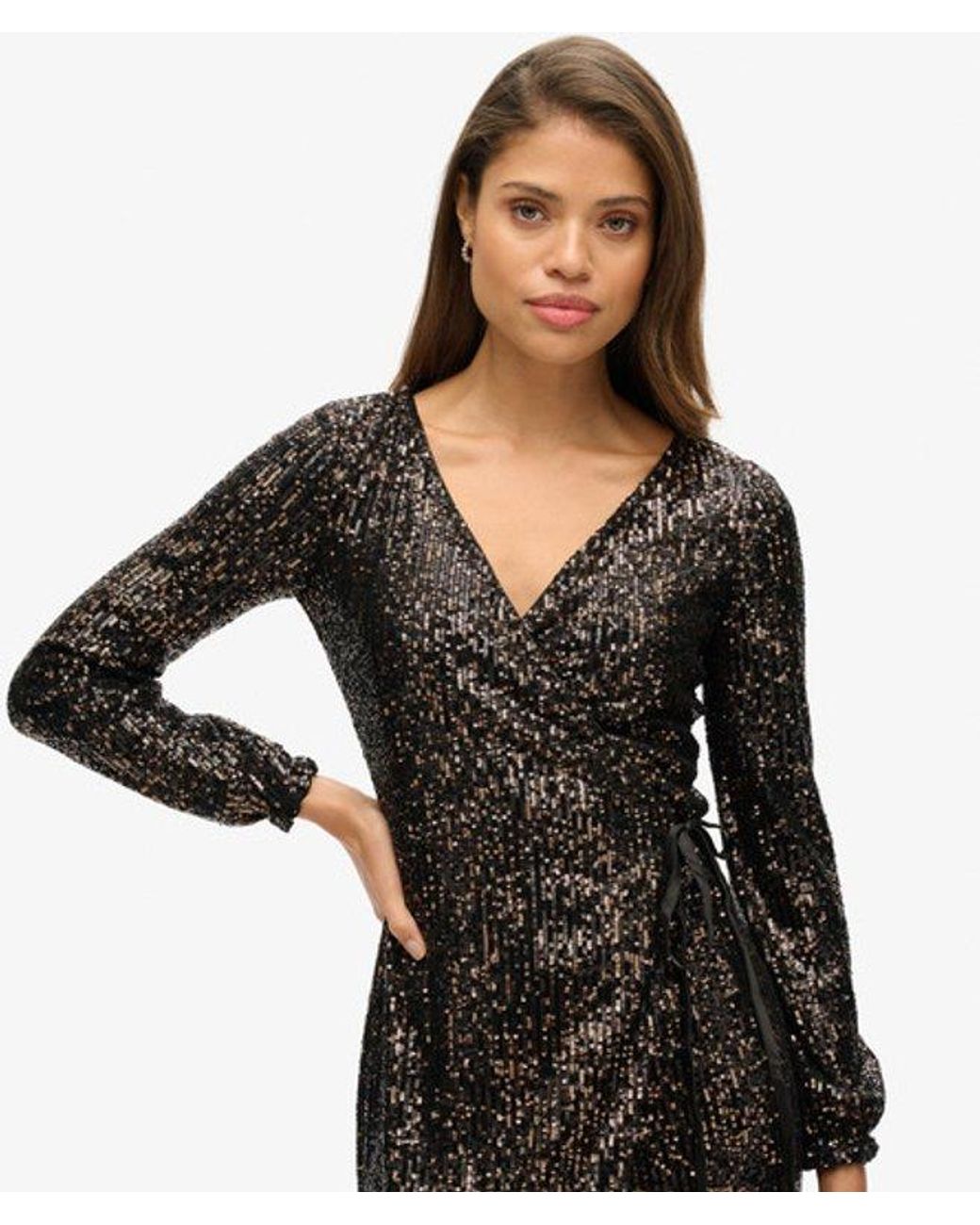 Superdry Black & Co Slim Fit Sequin Wrap Maxi Dress