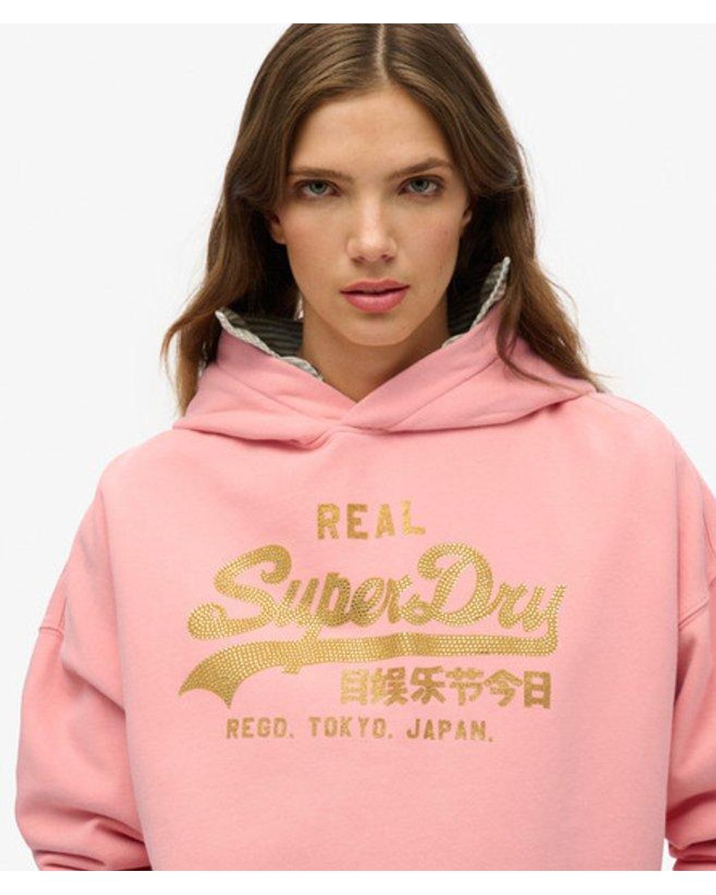 Superdry Pink & Co Vintage Logo Rhinestone Hoodie