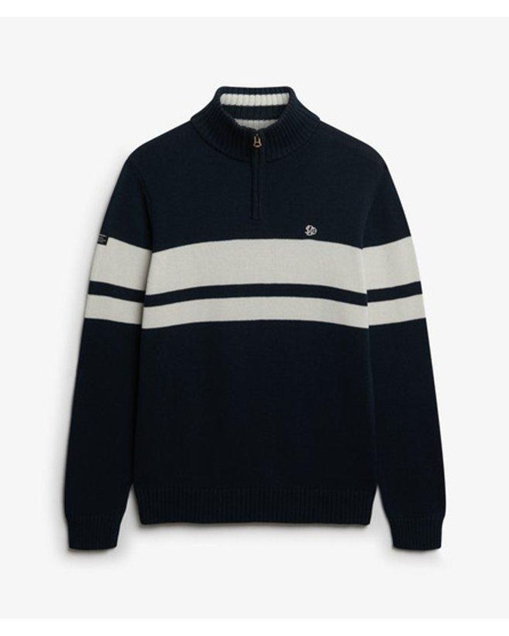 Superdry Blue Cotton Stripe Half Zip Knit for men