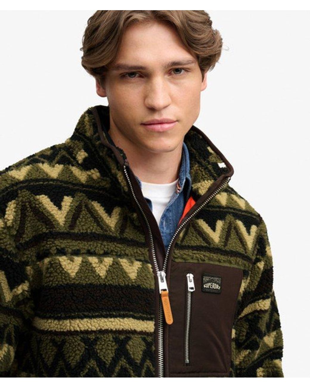 Superdry Green & Co Abstract Fleece Zip Through Jacket for men
