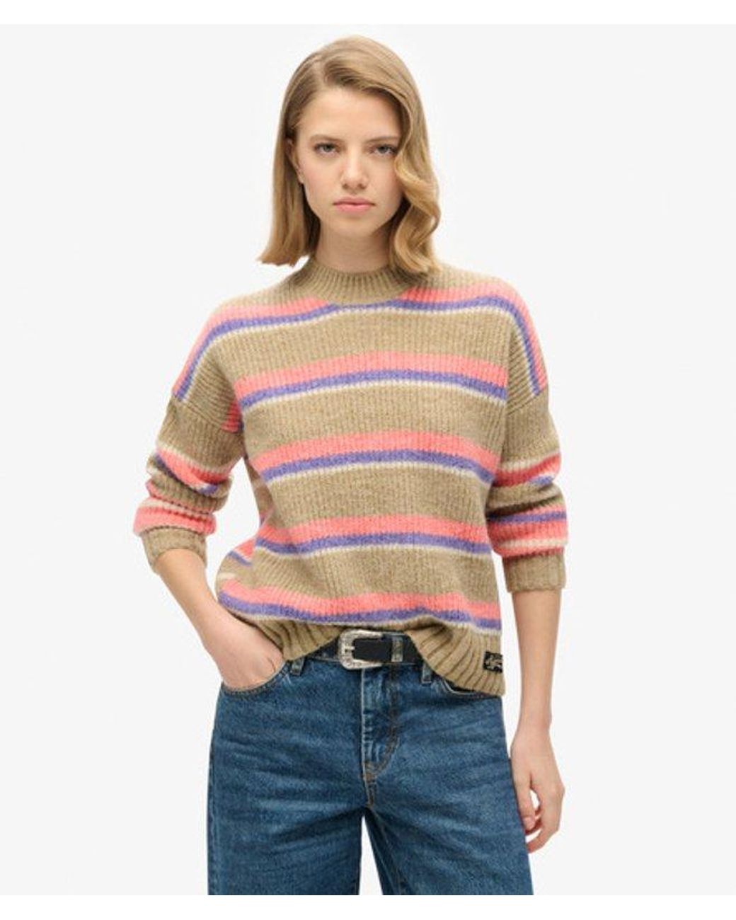 Superdry Blue & Co Ladies Classic Multi Stripe Crew Jumper