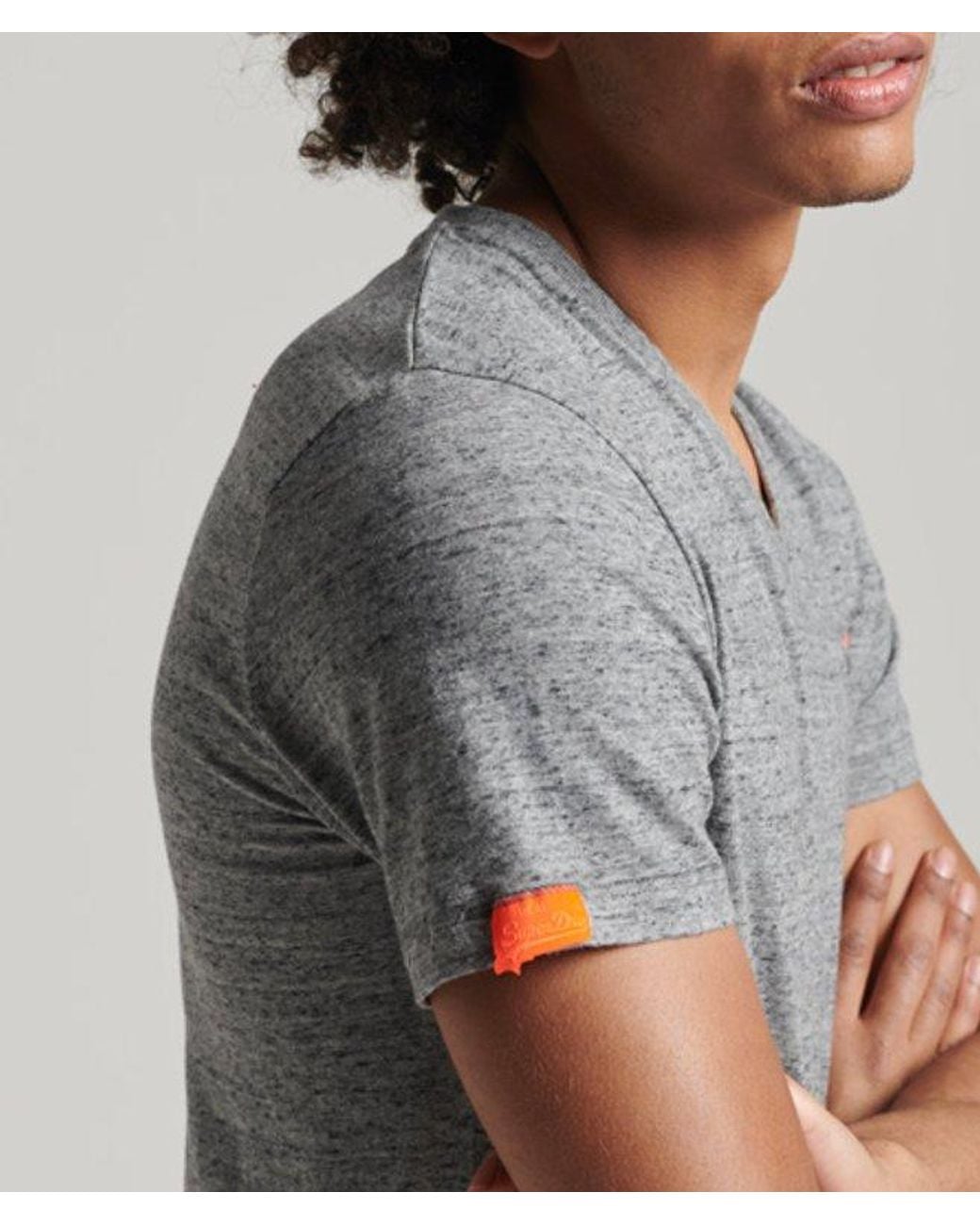 Superdry Gray Orange Label Vintage Embroidery V-neck T-shirt for men