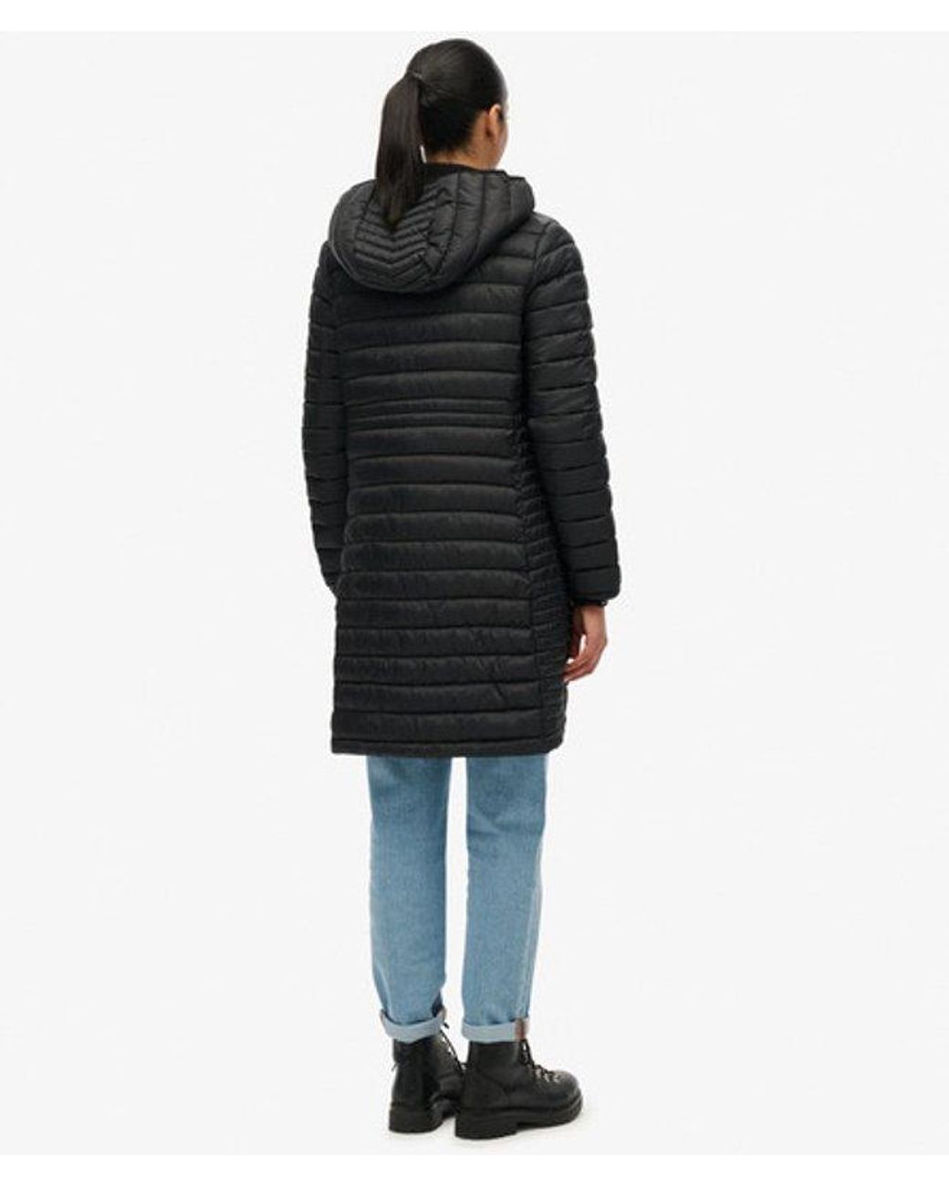 Superdry Black & Co Hooded Fuji Lite Mid Length Padded Jacket