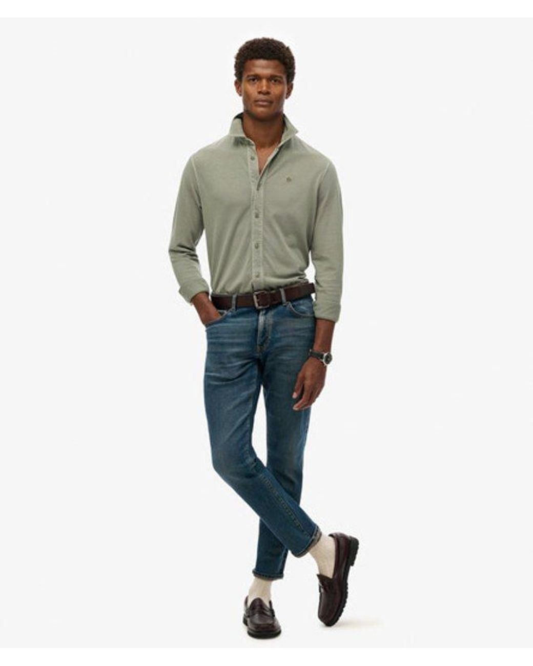 Superdry Green & Co Vintage Destroy Pique Long Sleeve Shirt for men