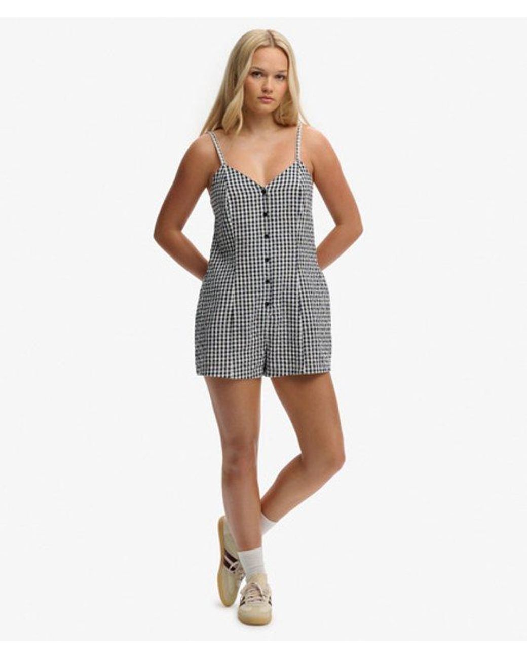 Superdry Blue & Co Gingham Cami Playsuit