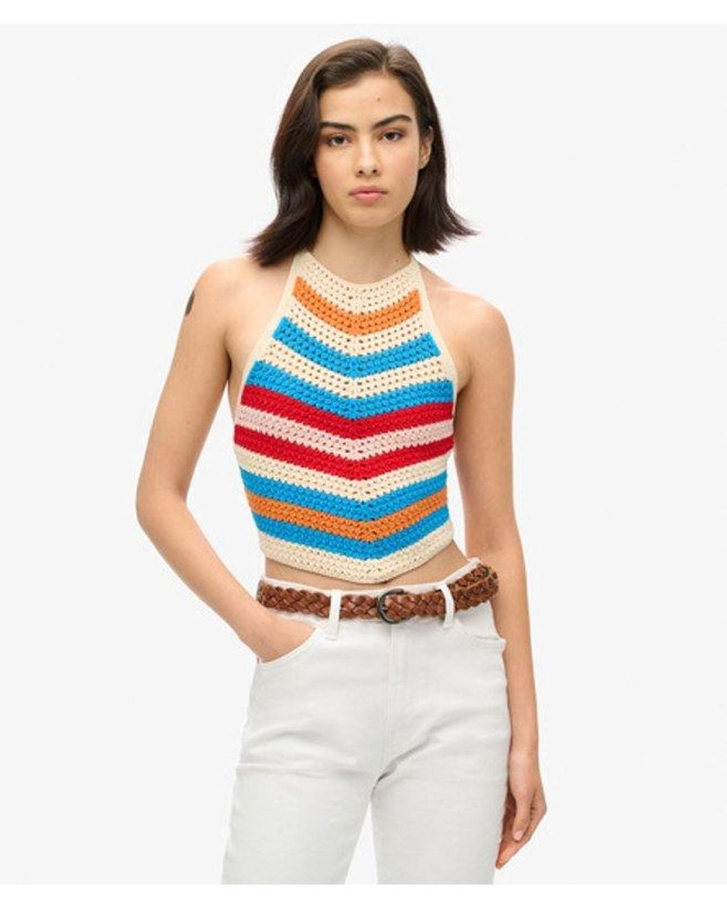 Superdry Blue & Co Hanky Hem Halter Crochet Top