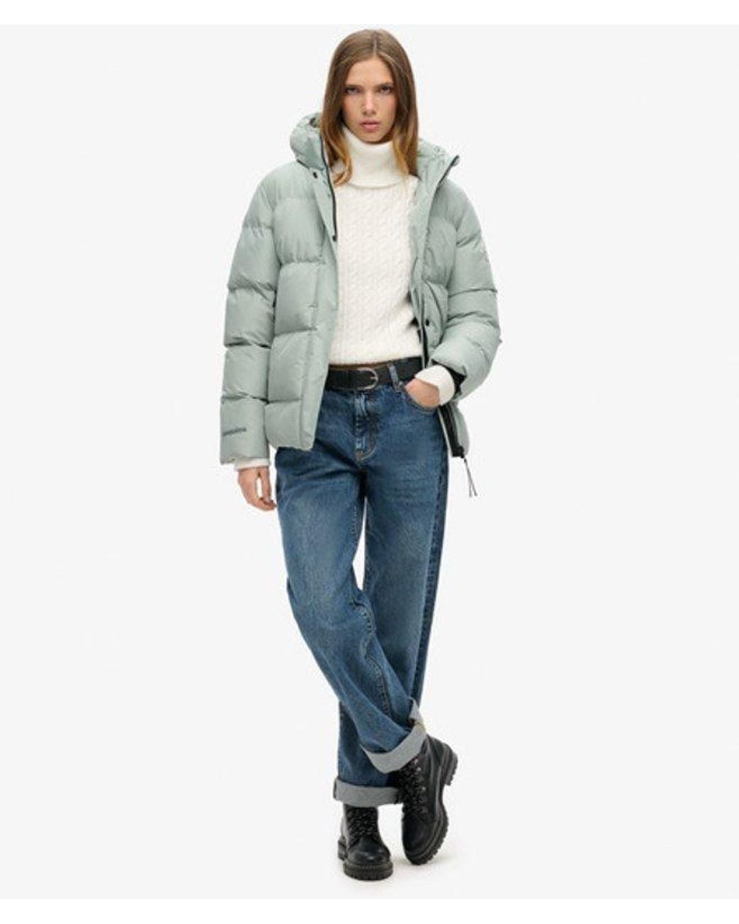 Superdry Gray Ladies Classic Hooded Five Baffle Sports Puffer Jacket