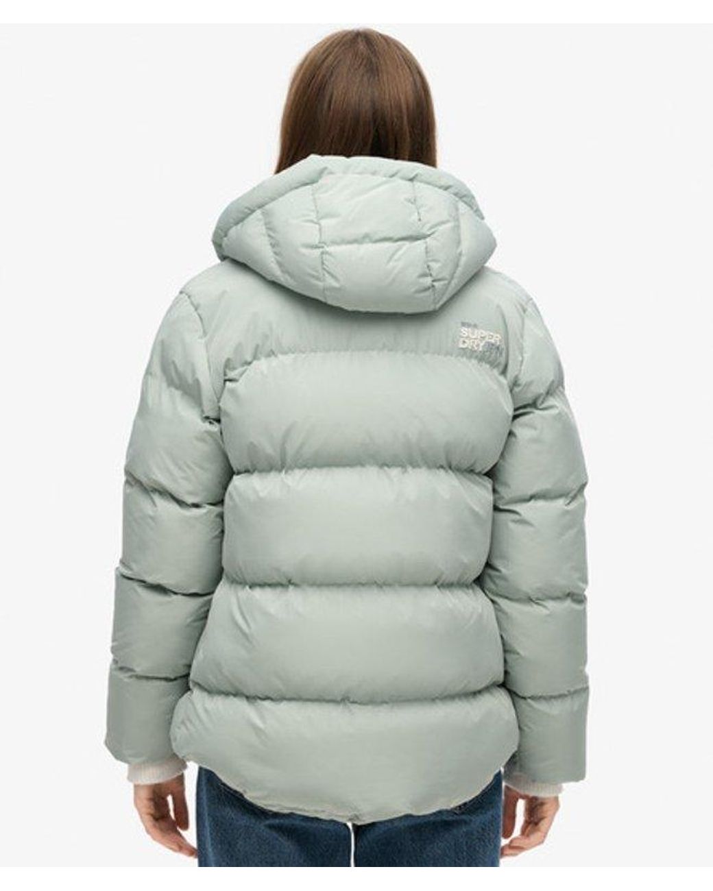 Superdry Gray Ladies Classic Hooded Five Baffle Sports Puffer Jacket