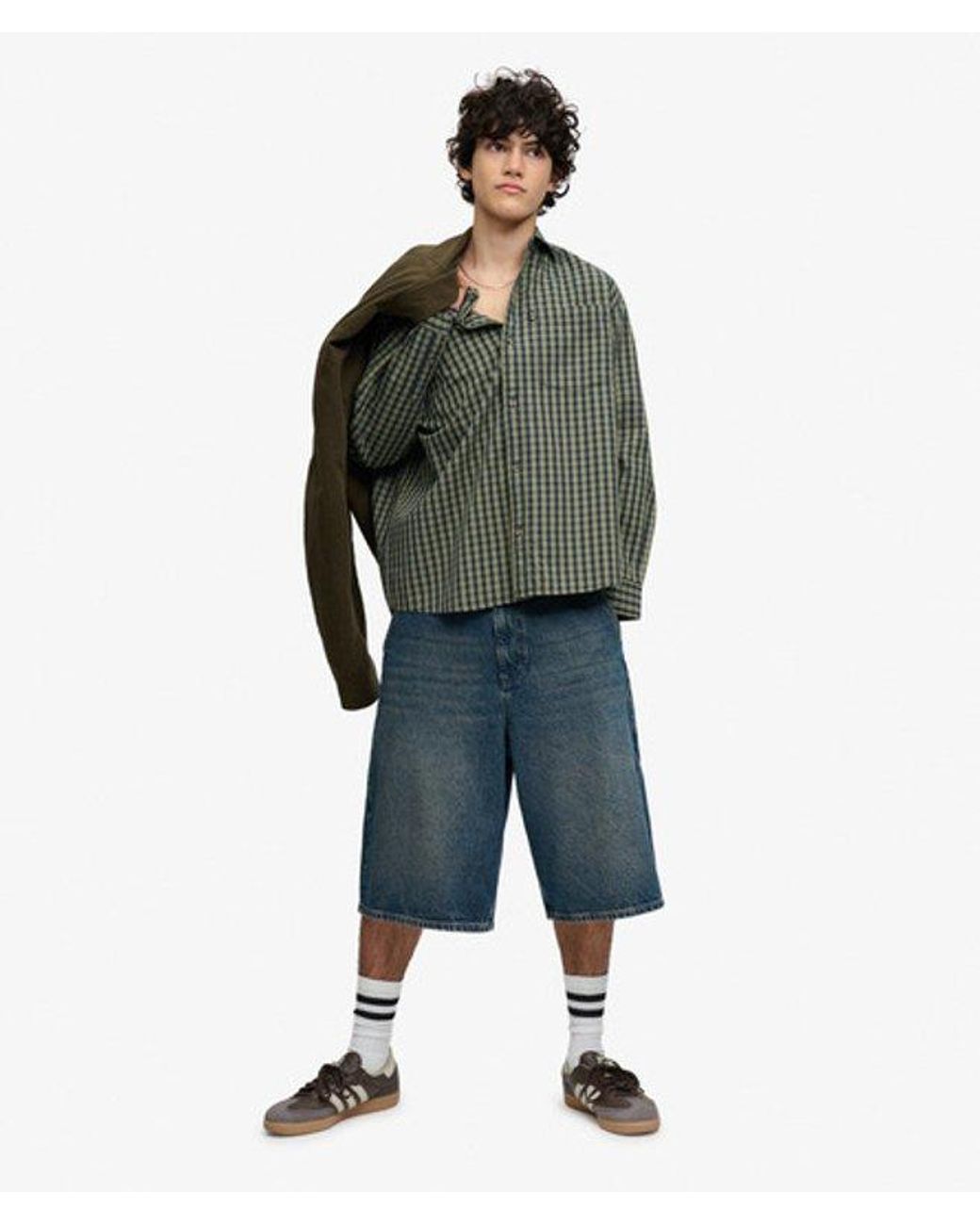 Superdry Green Bench X & Co Bench Skater Check Long Sleeve Shirt for men