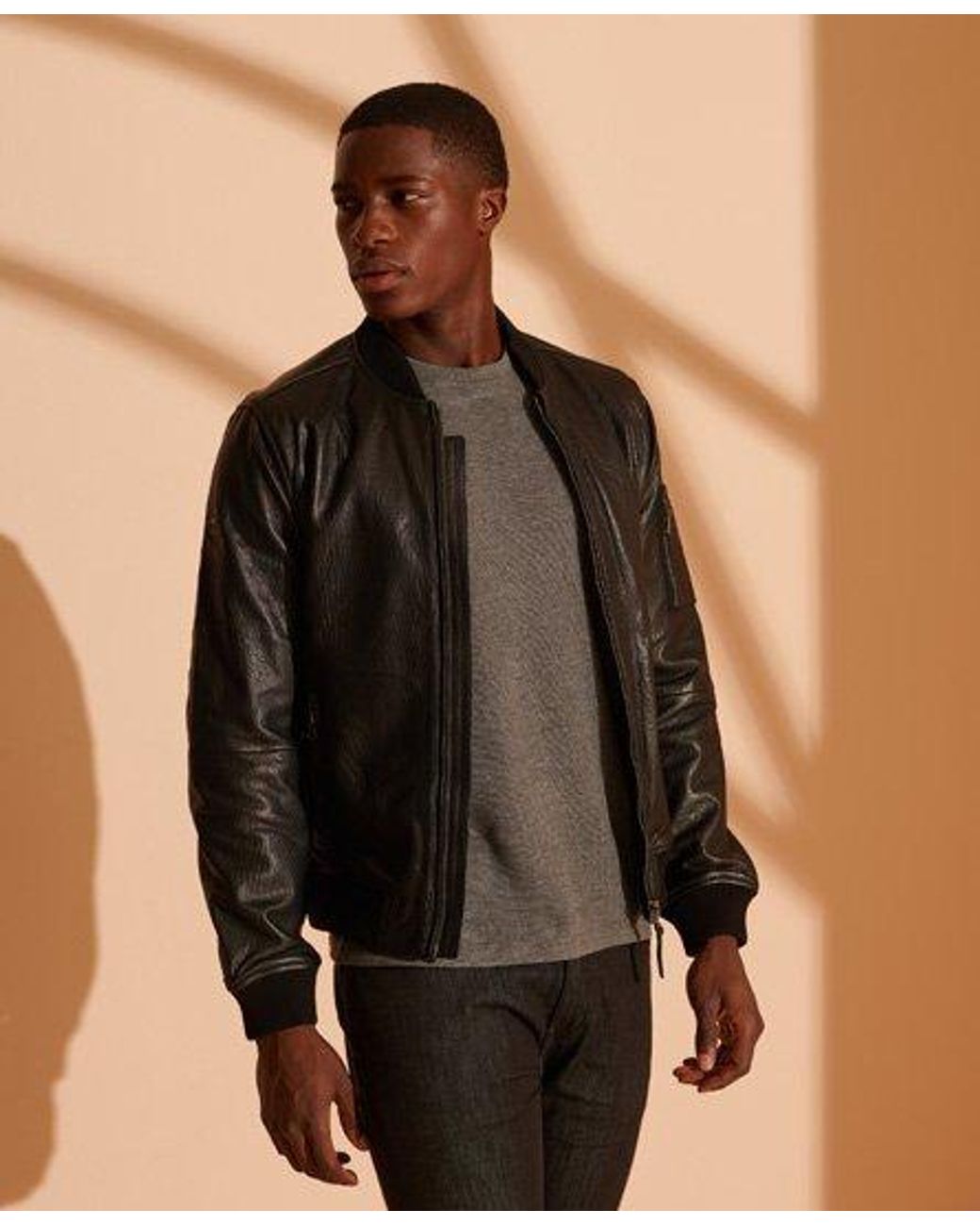 lightweight leather bomber jacket