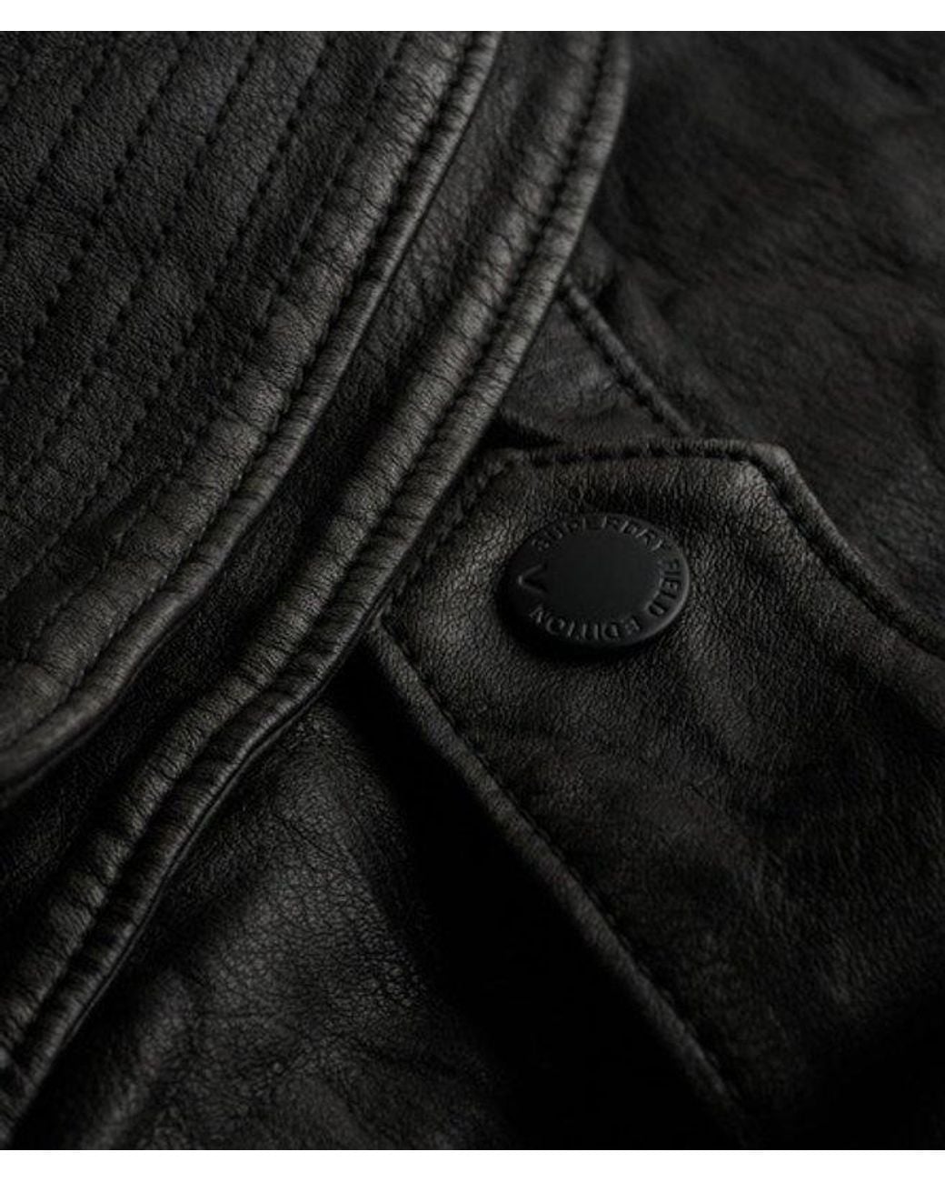 Superdry Black Brad Faux Leather Military Jacket for men